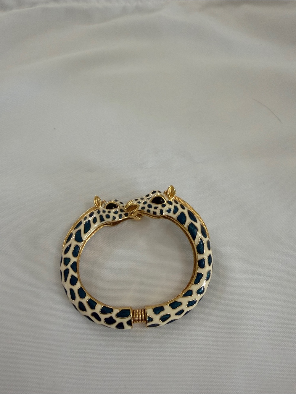 Kenneth Jay Lane gold plated & enamel Giraffe hinged Bangle bracelet